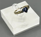 ESTATE Natural Blue Heart Shaped Sapphire & Diamond 10k Solid Yellow Gold Ring