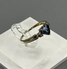 ESTATE Natural Blue Heart Shaped Sapphire & Diamond 10k Solid Yellow Gold Ring