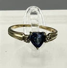 ESTATE Natural Blue Heart Shaped Sapphire & Diamond 10k Solid Yellow Gold Ring