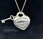 Tiffany & Co Sterling Silver & RUBEDO Heart Tag Key Pendant Necklace 16” Retired