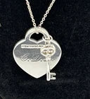 Tiffany & Co Sterling Silver & RUBEDO Heart Tag Key Pendant Necklace 16” Retired