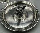 Set of 3 Vintage Pewter Fox Head Stirrup Cup Jigger Shot Glasses and Ashtray  5" & 3"