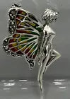 Art Nouveau Sterling Silver Vintage Style  Enamel FAIRY BROOCH Pin w/ Marquisate