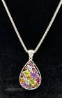 Sterling Teardrop Pendant Amethyst, Topaz, Garnet, Peridot with Chain Signed AJ