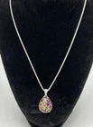 Sterling Teardrop Pendant Amethyst, Topaz, Garnet, Peridot with Chain Signed AJ