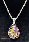 Sterling Teardrop Pendant Amethyst, Topaz, Garnet, Peridot with Chain Signed AJ