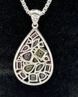 Sterling Teardrop Pendant Amethyst, Topaz, Garnet, Peridot with Chain Signed AJ